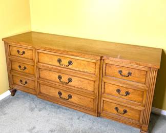 Vintage Solid Wood 9-Drawer Dresser with Ornate Drawer Pulls 