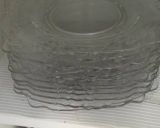 Clear Glass Square Dessert Plates with Floral Embossed Scalloped Edge