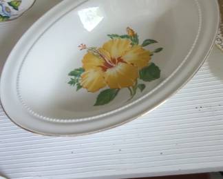 Yellow Hibiscus Oval Serving Bowl by Salem China