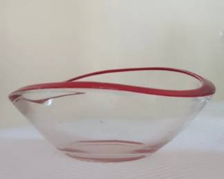 Walther Glas Germany Art Glass Clear Bowl with Red Rim