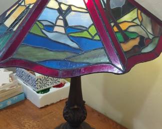 Stained Glass Table Lamp  Landscape Scene second image