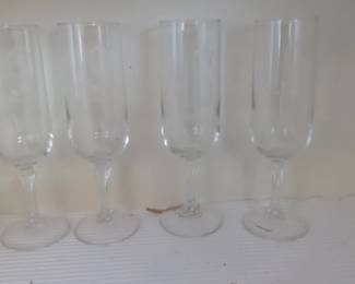 Set of Etched Glass Champagne Flutes