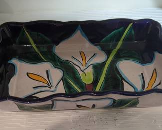 Mexican Talavera Calla Lily Rectangular Serving Dish