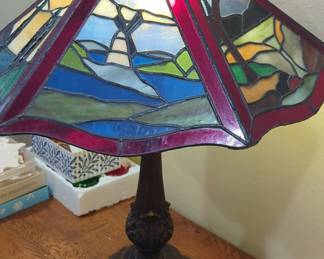 Stained Glass Table Lamp - Landscape Scene