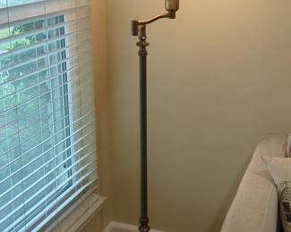 Vintage Brass Swing Arm Floor Lamp with Frosted Glass Shade