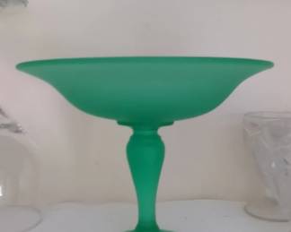 Frosted Green Glass Compote Dish