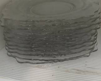 Clear Glass Square Dessert Plates with Floral Embossed Scalloped Edge