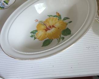 Yellow Hibiscus Oval Serving Bowl by Salem China