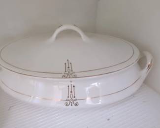 White Ceramic Tureen with Gold Trim