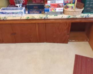 MidCentury Modern Oak Credenza with Upholstered Bench Top