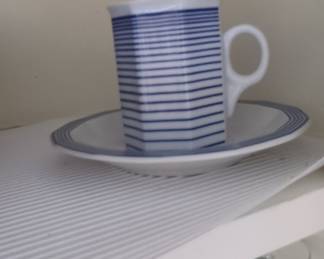 Blue Stripe Coffee Cup and Saucer Set