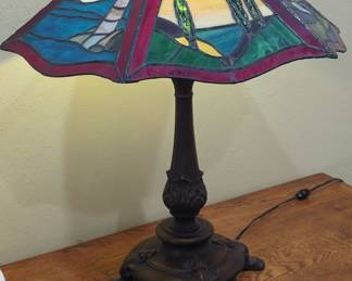 Stained Glass Table Lamp - Landscape Scene