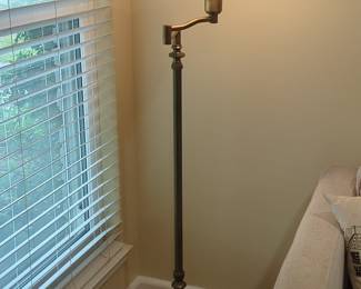 Vintage Brass Swing Arm Floor Lamp with Frosted Glass Shade