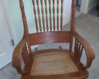 Victorian Style Carved Oak Rocking Chair with Cane Seat