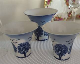 Blue and White Tree and Bird Motif Vase Set