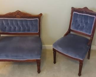 Victorian Eastlake Style Upholstered Armchair and Side Chair Set