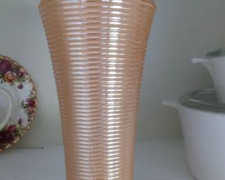 Peach Ribbed Art Deco Vase