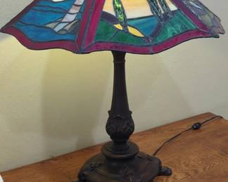 Stained Glass Table Lamp  Landscape Scene