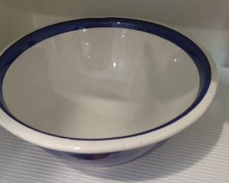 Italian Ceramic Serving Bowl with Blue Rim