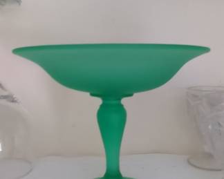 Frosted Green Glass Compote Dish