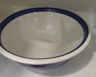 Italian Ceramic Serving Bowl with Blue Rim