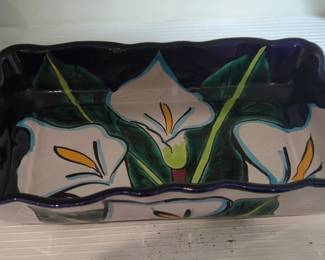Mexican Talavera Calla Lily Rectangular Serving Dish