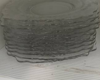 Clear Glass Square Dessert Plates with Floral Embossed Scalloped Edge