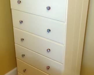 Cream Painted Five-Drawer Chest with Decorative Knobs