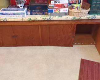 Mid-Century Modern Oak Credenza with Upholstered Bench Top