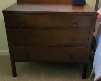 Antique Oak Three-Drawer Dresser with Ornate Pulls
