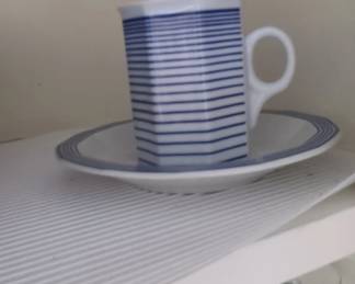 Blue Stripe Coffee Cup and Saucer Set