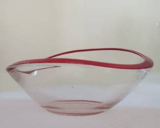 Walther Glas Germany Art Glass Clear Bowl with Red Rim