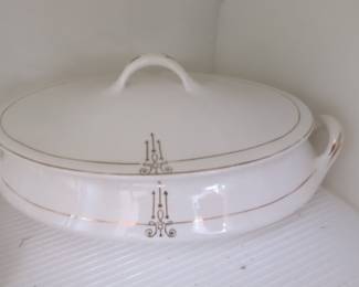 White Ceramic Tureen with Gold Trim
