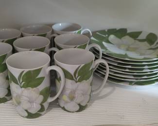 Palais Royal Fitz and Floyd "Magnolia" Mugs and Saucers Set