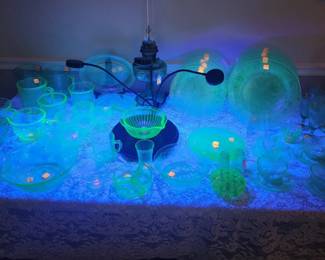 Uranium glass depression glass pieces