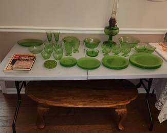 Green depression glass (some uranium glass)