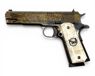 Iver Johnson 1911A1 .45 ACP Pistol – Custom Snake Finish w/ Pearl Grips & Owl Medallion