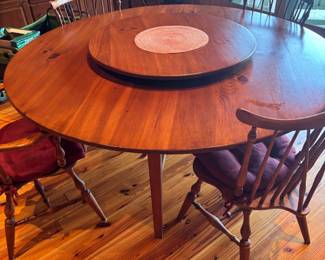 eight chairs are included with this finished farm table