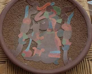 Vintage Mexican Pottery Charger Bowl Plate Wall Hanger Aztec Mayan Chief Warrior