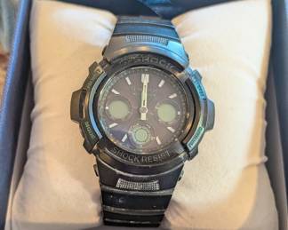 This is a Casio G-Shock AWG-M100 series watch, specifically appearing to be the AWG-M100A-1AJF model featuring Tough Solar power and Multi-Band 6 atomic timekeeping. 