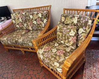 Rattan Love Seat and Chair