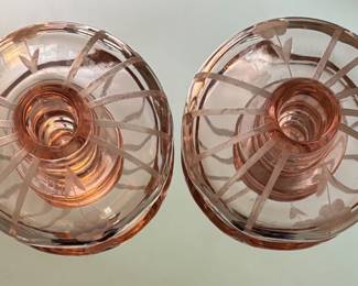 Pink Glass Candlestick Holders