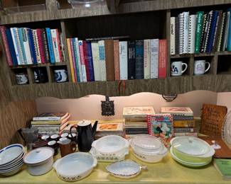 Pyrex, glasbake, cookbooks, nice mugs