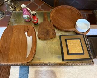 Dansk wood cutting boards, Wedgwood framed plaque , souvenir ewer and vase