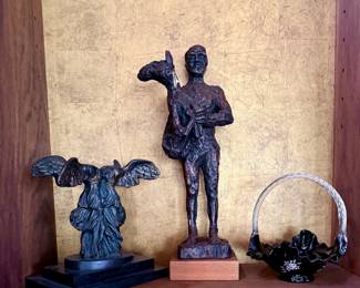 Statues & a Fenton h.p. Basket