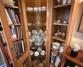 Cup and saucers, various glass and porcelain