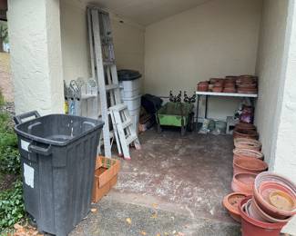 Pots, ladders, wheel barrel