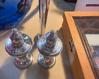 Sterling salt & pepper and vase