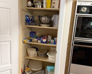 Tupperware, strainers, Bundt etc pans, plastic wraps and foil