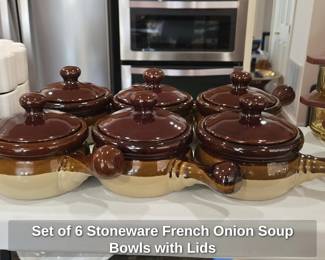 Set of Stoneware French Onion Soup Bowls with Lids